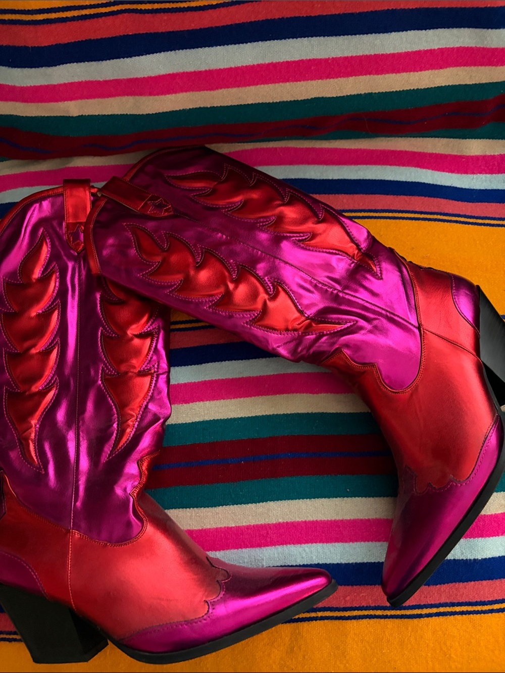 Metallic Pink & Red Western Mid-Calf Boots - Women